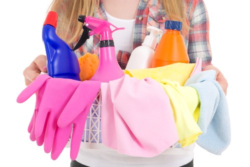 Weekly domestic cleaning routine with tools